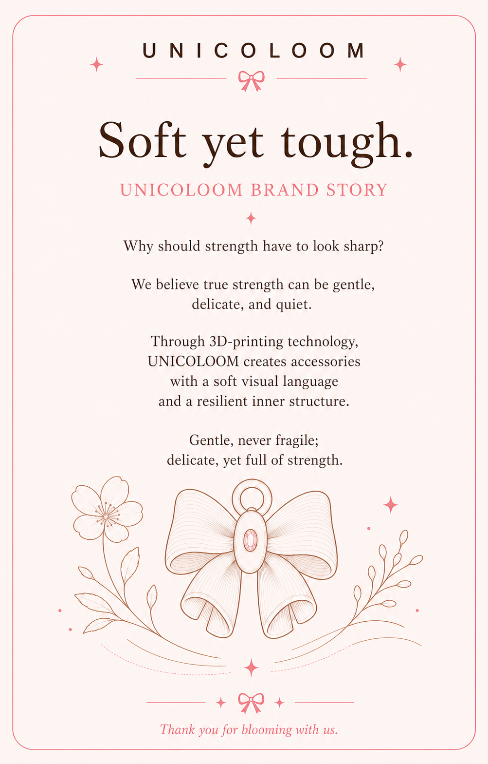 UNICOLOOM brand story visual with soft sculptural accessory styling
