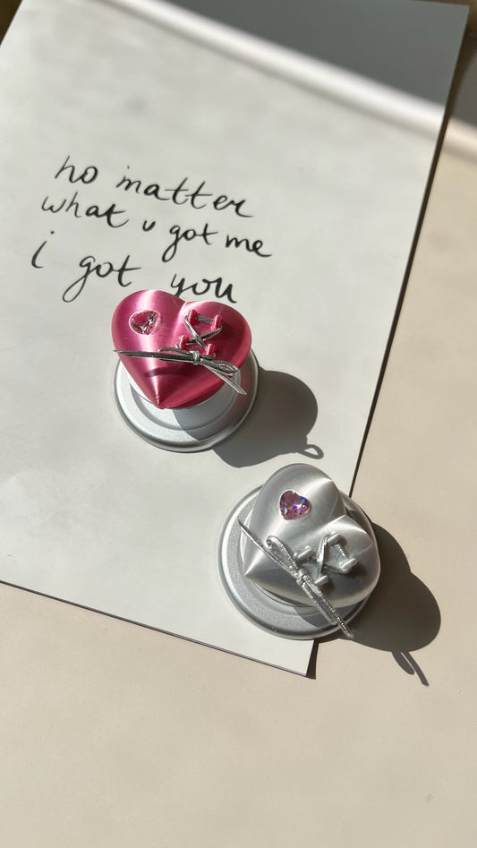 Silk Silver and Rose Metallic Pink Mechanical Heart Magnetic Phone Grips by UNICOLOOM