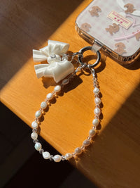 White Bow Pearl Phone Charm