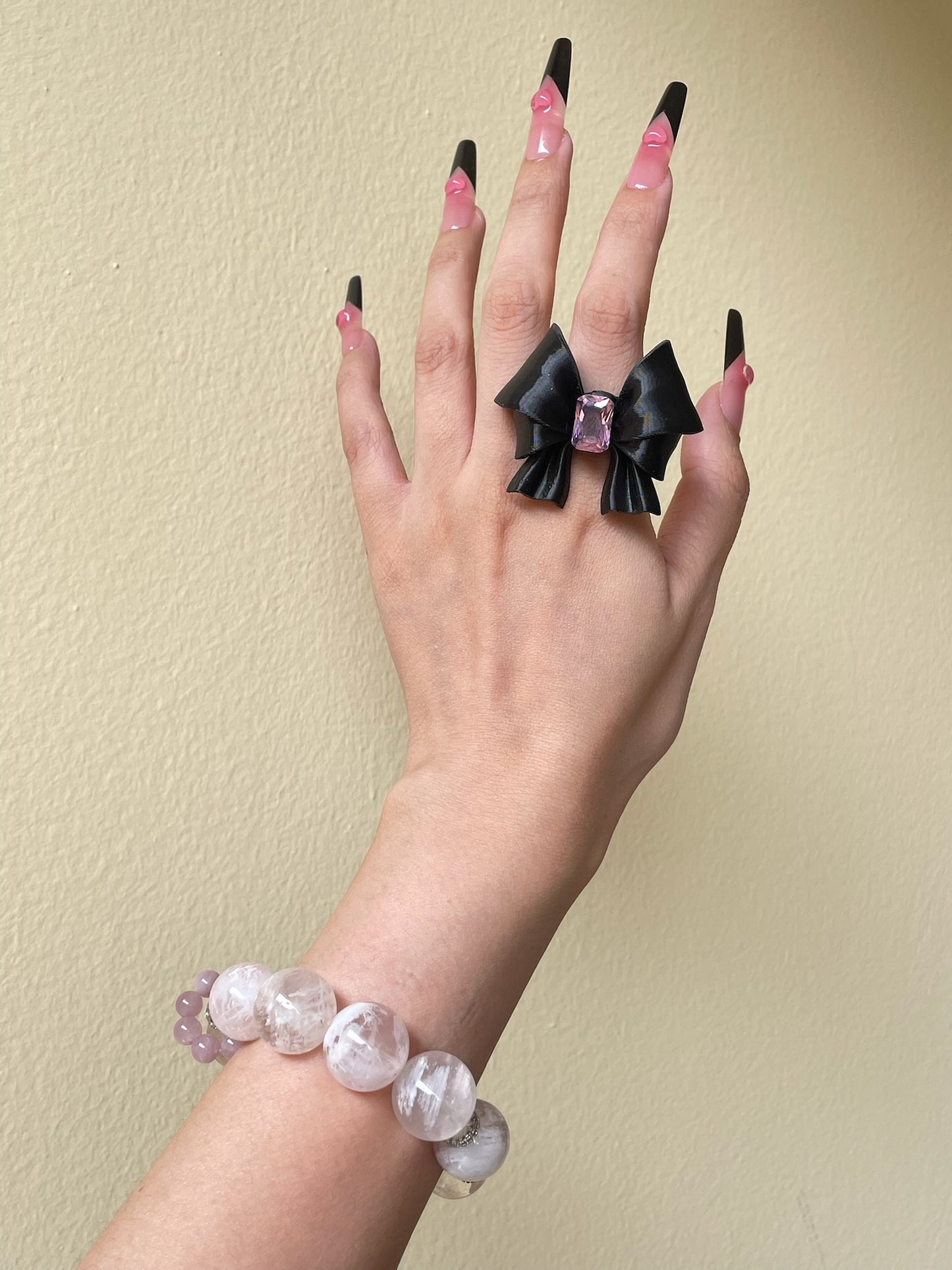 Silk Black / Pink CZ Ribbon Bow Ring product detail view 3