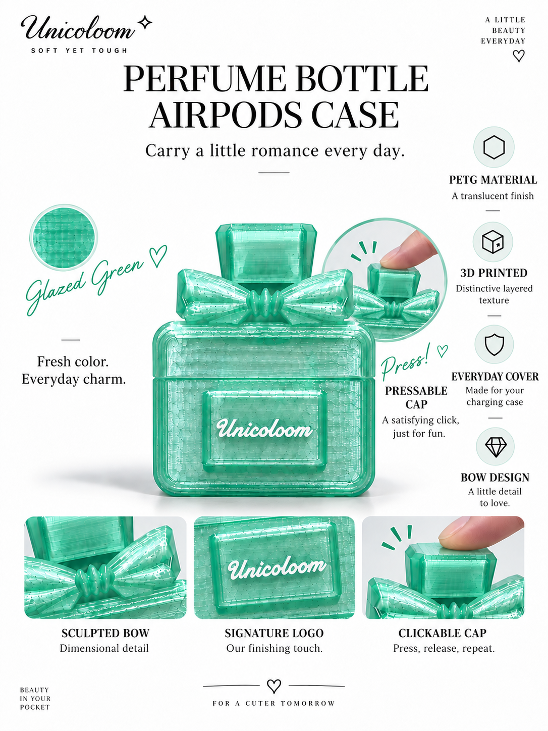 Glazed Green perfume bottle AirPods case features