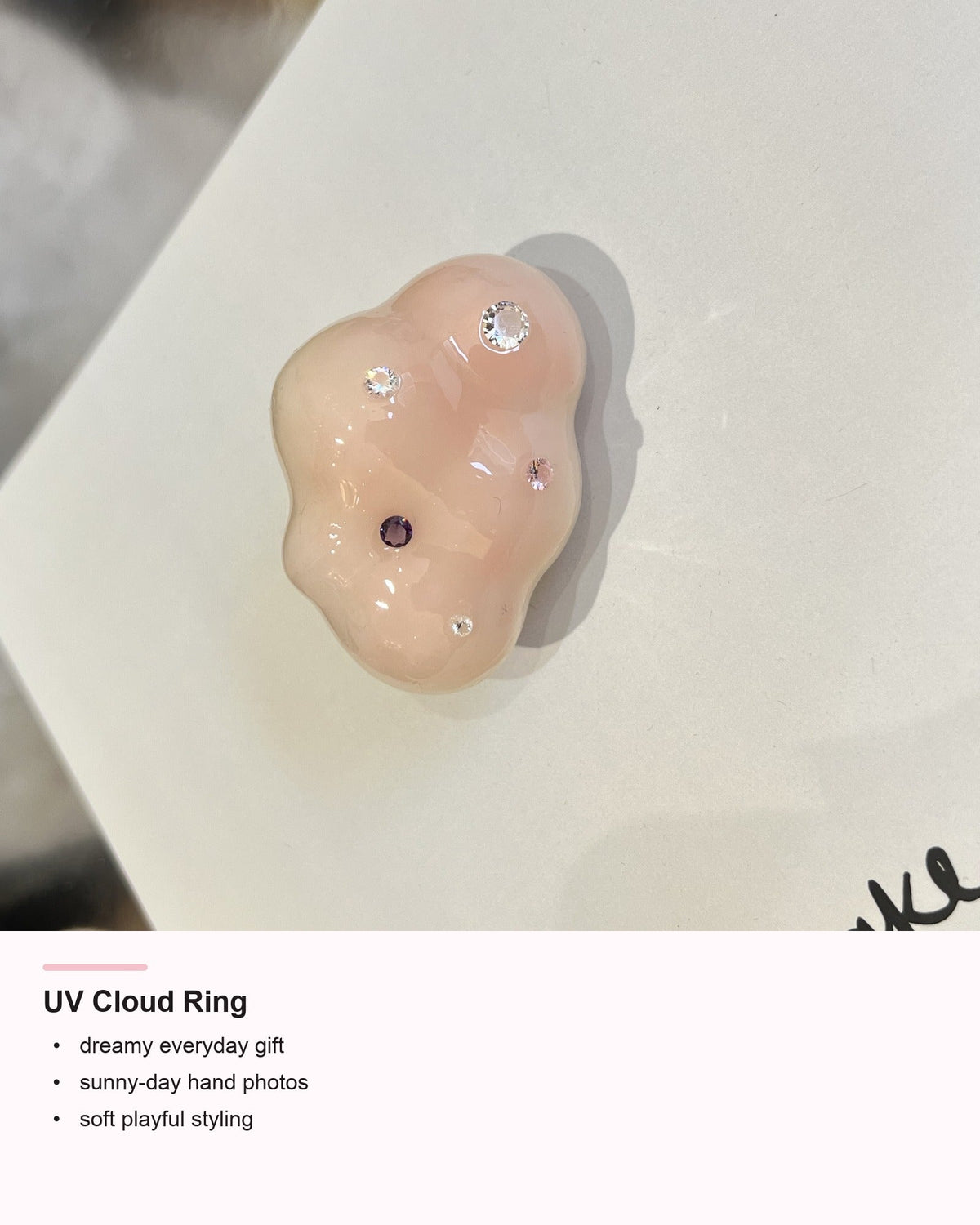 UV Cloud Ring detail card showing dreamy styling mood