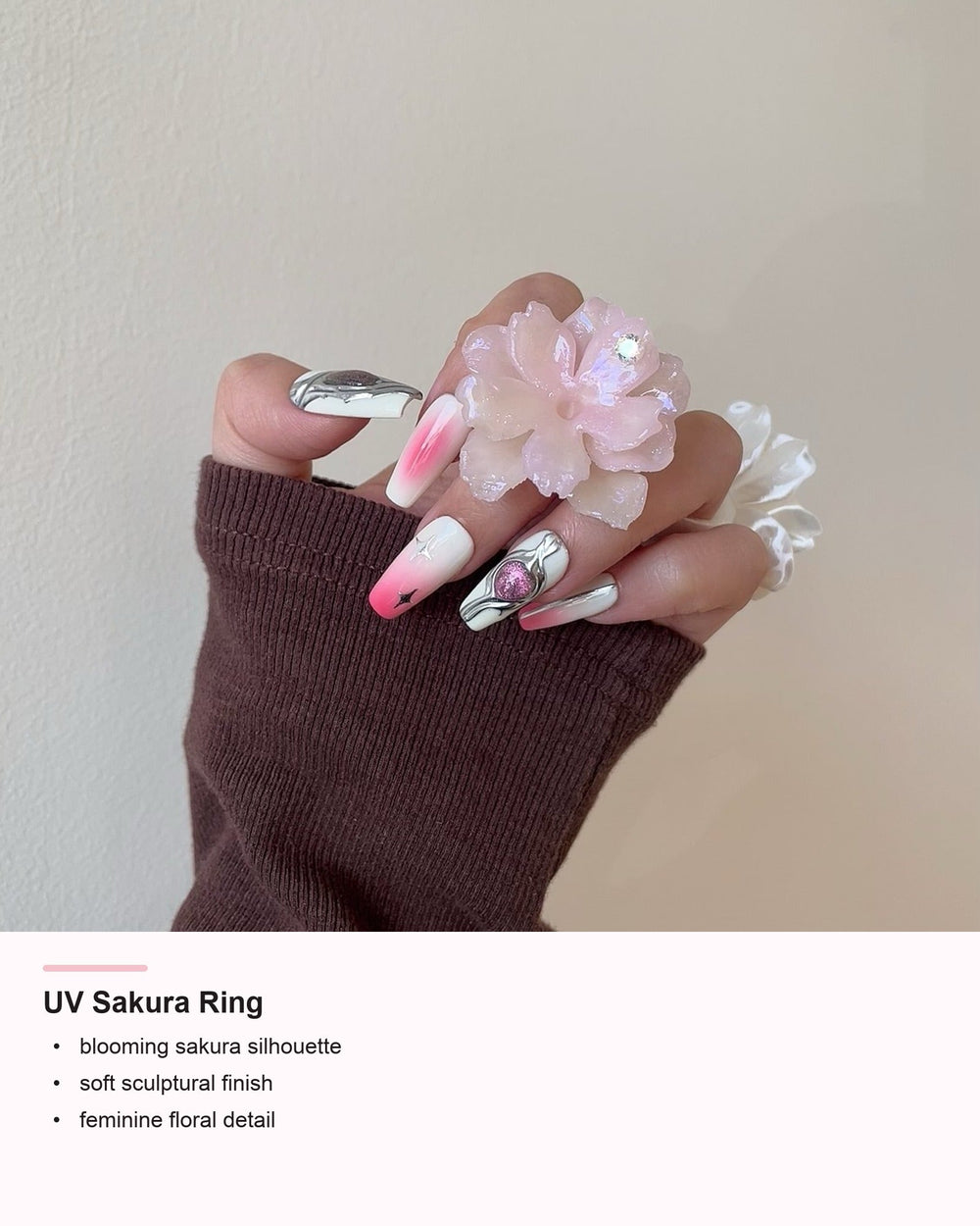 UV Sakura Ring detail card showing floral silhouette