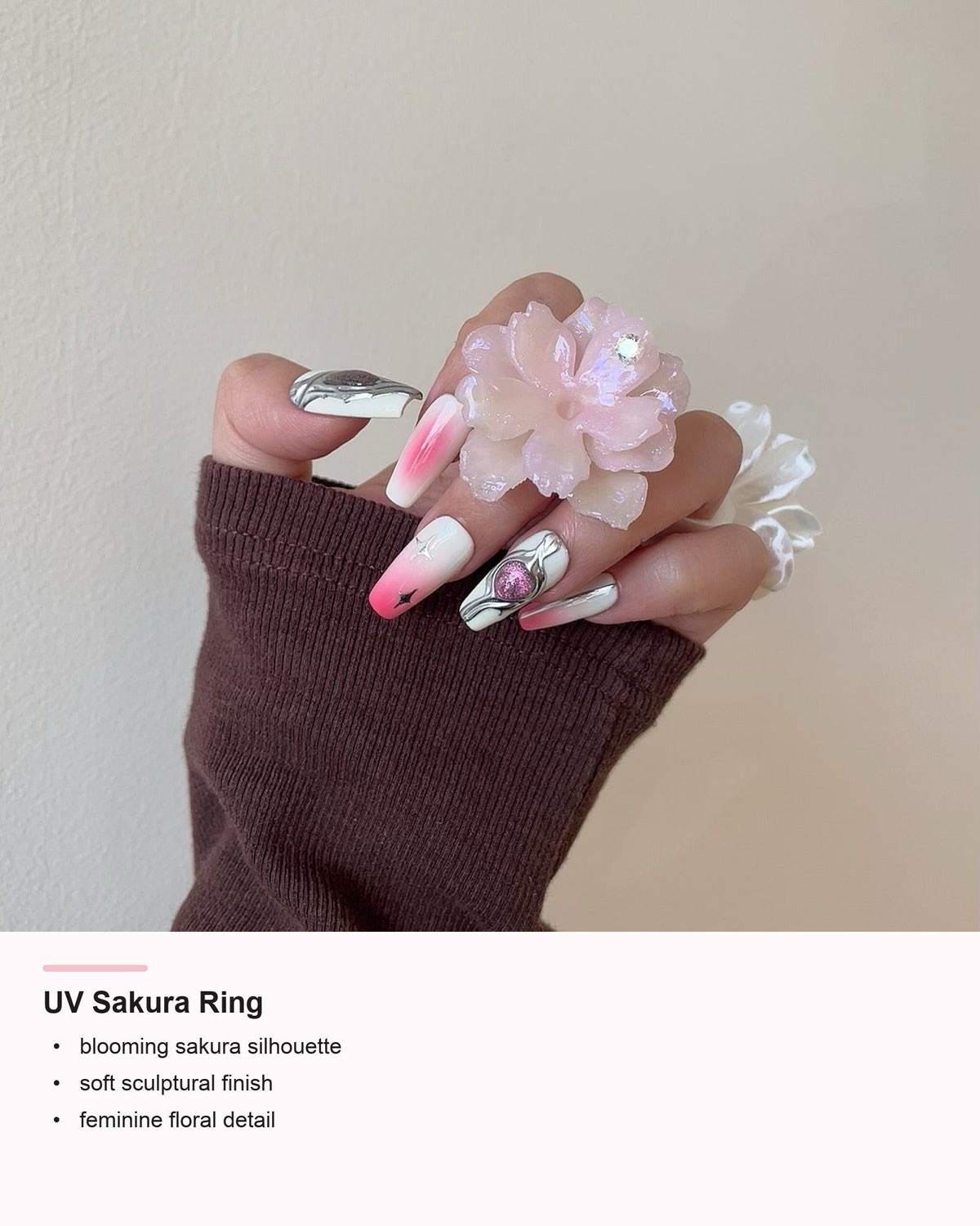UV Sakura Ring detail card showing floral silhouette